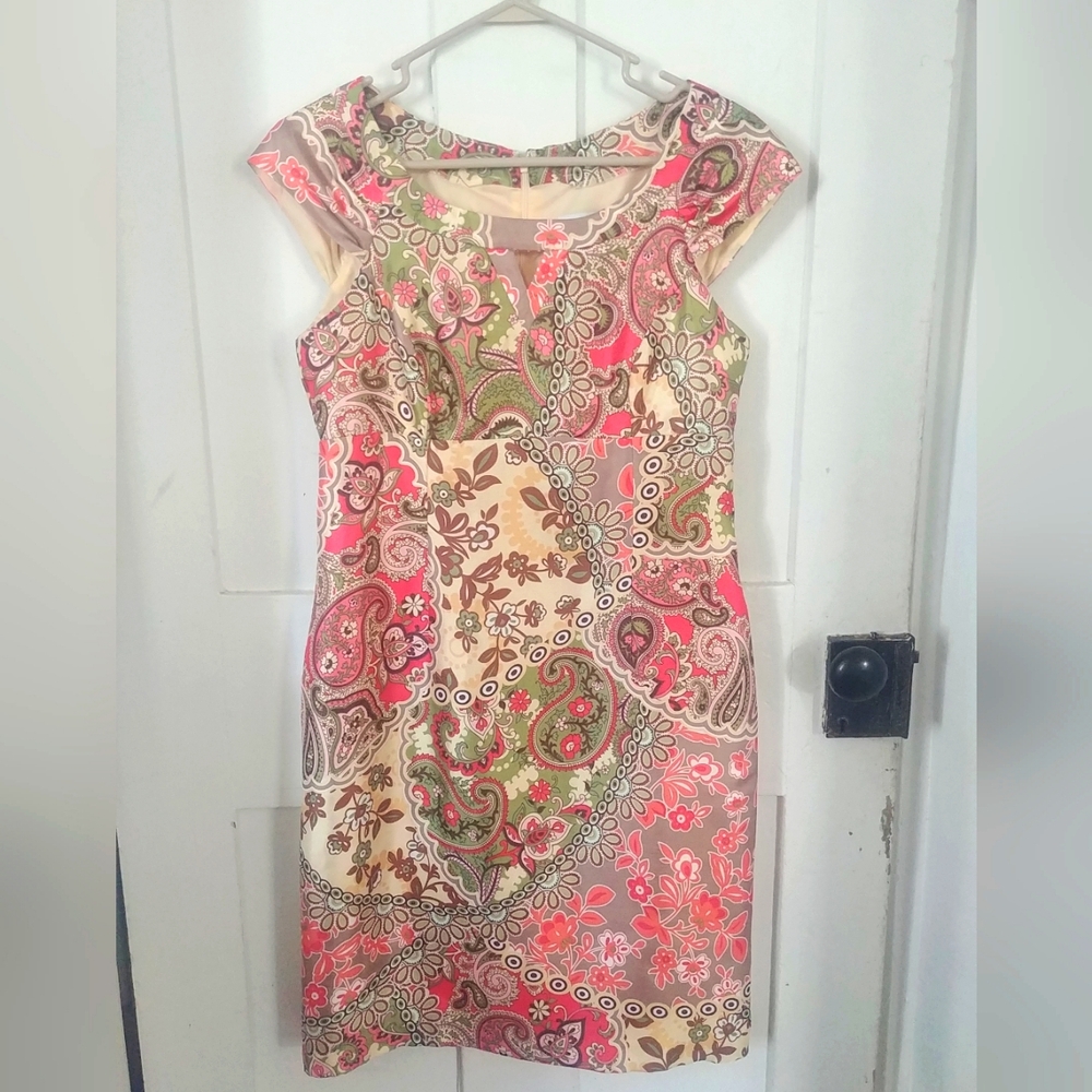 Liz Claiborne Womens Pink Green Paisley Floral Casual Cocktail Dress Sz 6 (E)
